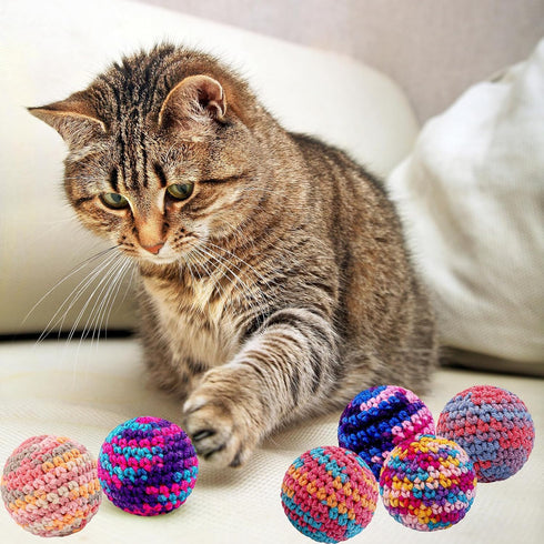 6 Pack 1.77" ISMARTEN Cat Toys Balls, Yarn Pet Interactive Ball with Bell Inside, Kittens Chew Toys for Indoor Cats
