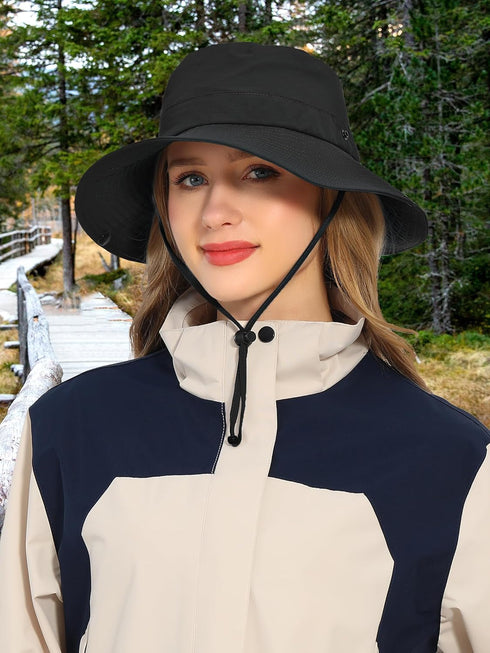Solid Packable Sun Hat for Women and Men, Wide Brim Waterproof Beach Bucket Hats, UPF 50+