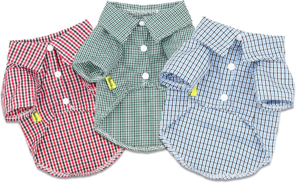 DroolingDog 3 Pack Plaid Dog Tee Shirt, Puppy Button Up Shirts, Breathable Summer T-Shirts for Small Dogs
