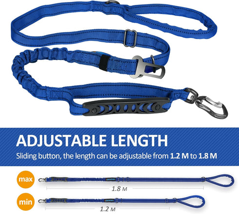 IOKHEIRA Adjustable Dog Leash for Large Dogs, 4-6 FT Strong Bungee Leash with Car Seatbelt, Blue