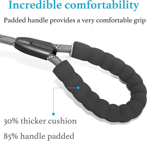iYoShop 6 FT Durable Slip Lead Dog Leash, Padded Handle, Reflective Threads, Medium/Large (35~120 lbs, Grey)