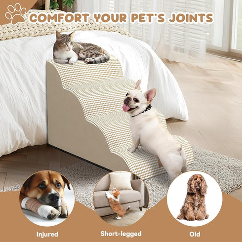 16" H-20 H,3-Step Chair,4-Step (Beige-20 4) Zerbuger Dog Ramp and Stair for Bed Cat Stair for Sofa and Dog Ramp