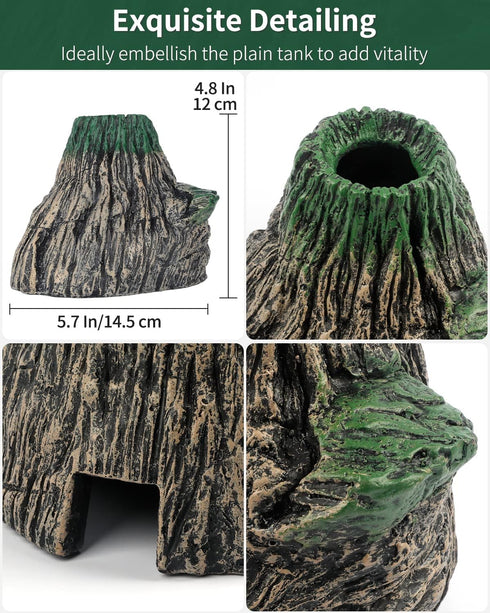 Uniclife Aquarium Volcano Ornament Kit, Realistic Resin Decoration with Air Stone Bubbler & Red LED Light