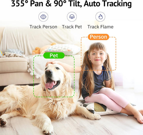 Hugolog 3K 5MP Indoor Pan/Tilt Security Camera with Auto-Focus,Ideal for Baby Monitor/Pet Camera/Home