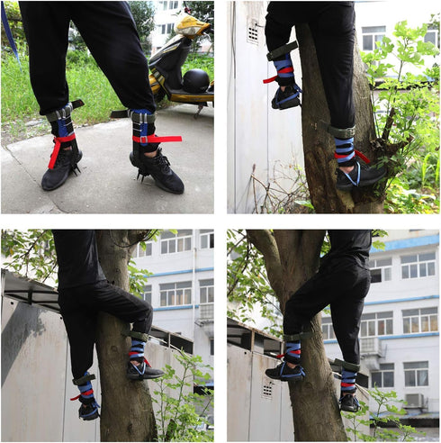 XKMT Upgraded Tree Climbing Spike Set with Safety Adjustable Belt Lanyard and Rope Rescue Gear, Blue