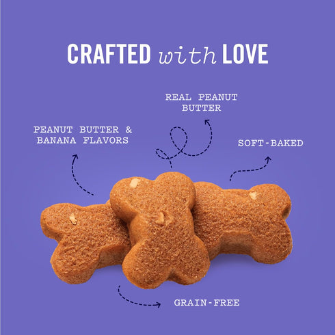 Three Dog Bakery Grain Free Woofers - Peanut Butter & Banana Flavor, 36 Ounce Bulk Resealable Pack