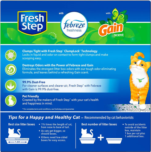 Fresh Step Clumping Cat Litter with Febreze Gain Scent, 14 Pounds Activated Charcoal for Odor Control