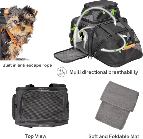 JUNGYOON Cat Carrier, Expandable Airline-Approved Soft-Sided Pet Travel Bag for Cats, Small Dogs & Small Pets