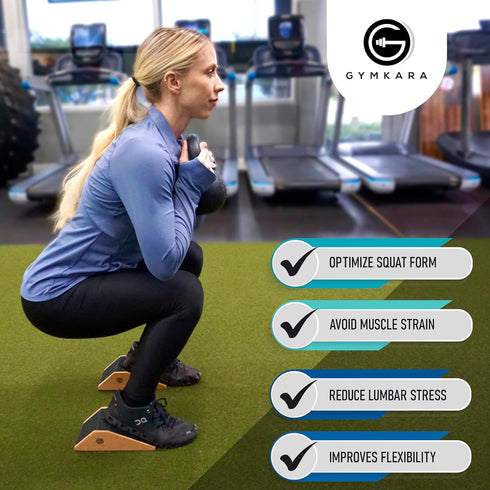 Squat Wedge Block Cork 2 Pack - Non Slip Heel Elevated Squat Wedge and Calf Raise Block - Slant Board for Squats to Avoid Muscle Strain and Optimize Squat Form by Gymkara
