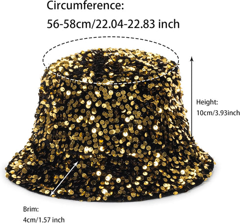 Womens Sequin Bucket Hat, Shiny Glitter Sun Hats for Party, Girls Teens Travel Cap