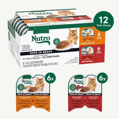 Multipack, 2.64 oz Twin-Pack (12 Count, Pack 1) Nutro Perfect Portions Wet Cat Food Cuts in Gravy Adult Cat Food Wet