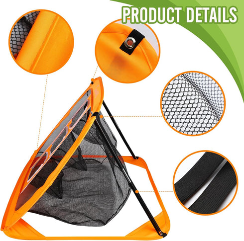 Golf Chipping Net Set with Pop Up Net, Durable Rubber Training Mat, 10 Golf Tees, 6 Practice Balls, Carry Bag