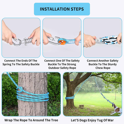 LOOBANI Dog Spring Pole Toy for Pitbull - Durable Outdoor Tug Toy for Exercise & Bite Training, Blue