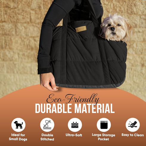 Cozy Plush Pet Carrier Purse - Lightweight Tote Design for Small Dogs and Puppies, Secure Harness Clip (Black)