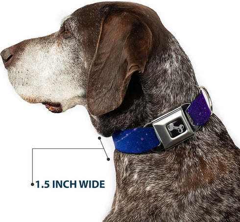 Buckle-Down Seatbelt Buckle Dog Collar - Galaxy Blues/Purples, 1" Wide, Fits 9-15" Neck