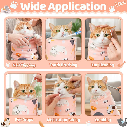EYxsaxenk 27.6" 15lbs) Cat Grooming Wrap - Pink Self-Adhesive Cat Restraint Wrap Cutting Nails Blanket Anti-Scratch