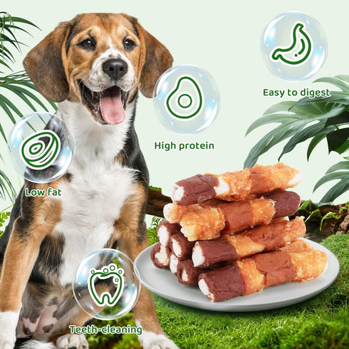 227g (8oz) Dog Treats Triple Flavor Rolls - Chicken Liver, Beef, Chicken Wrapped Rawhide Rolls for Medium and Large