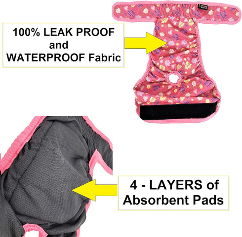 Pack 3 4 16" 20", of Female Dog Diapers with - Layers of Absorbent Pads Cat Panties Waterproof Leak Proof Washable (M:
