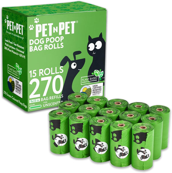 Pet N Pet Poop Bags for Dogs, 270 Counts, Unscented Green Dog Waste Bags, 38% Plant Based