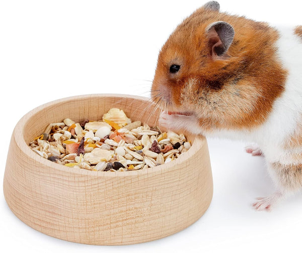 Niteangel Wooden Hamster Feeding Bowl - Small Animal Food Dish for Dwarf Syrian Hamsters (Hammy Pattern)