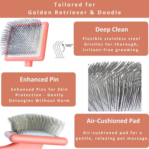 2-in-1 Slicker Brush & Comb for Golden Retriever & Doodle - Easy Detangling & Deshedding for Long Curly Haired Doodle
