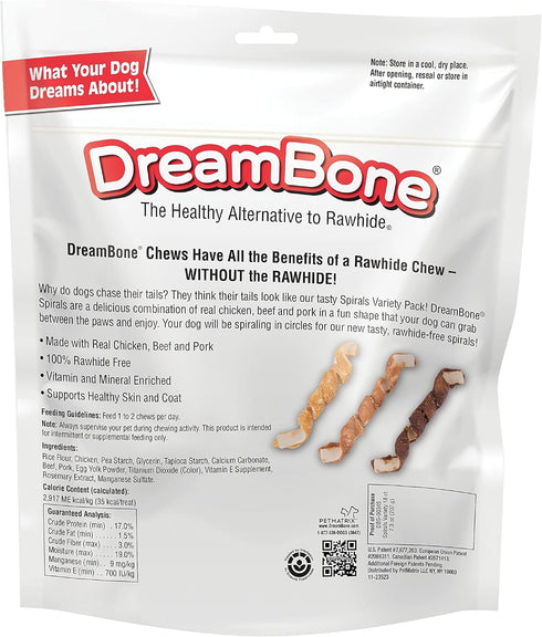 Spirals Variety Pack, No-Rawhide Chews for Dogs, 18 Spiral Chews by Dreambone