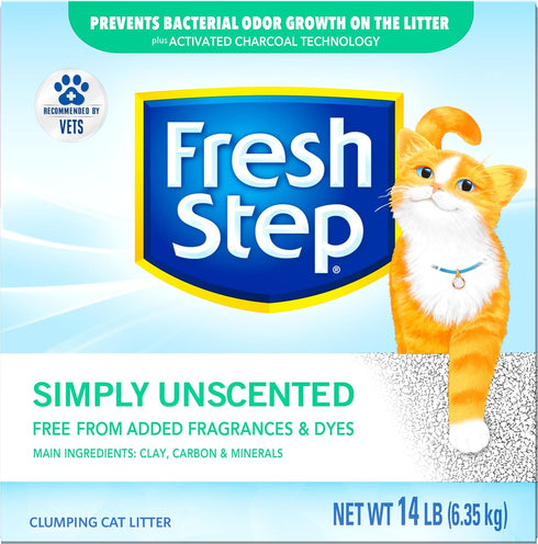 Fresh Step Clumping Cat Litter, Unscented, Long Lasting Odor Control with Activated Charcoal, 14 lb