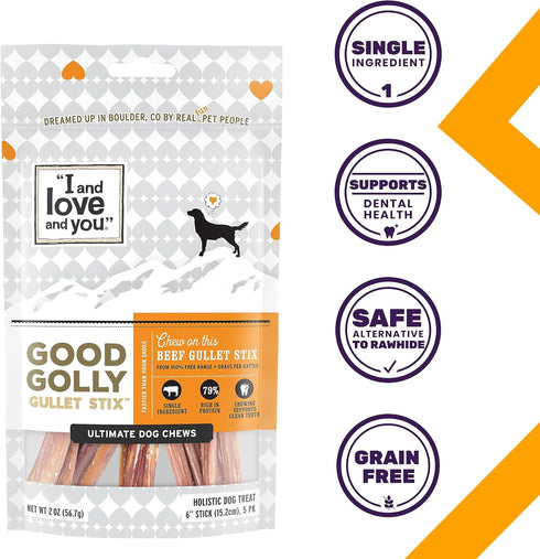 I and love and you Good Golly Gullet Stix - Beef - Rawhide Alternative, Single Ingredient, Free Range Grass Fed Beef,