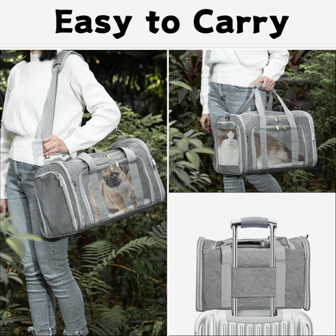 LEHNI 25 Lbs(Gray) Soft-Sided Cat/Dog/Pet Carrier, Collapsible Pets Travel Carriers for Big Cats/Small Dogs
