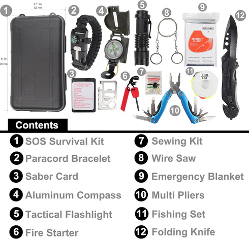 Survival Kit with Tactical Tools, Emergency Gear, Camping Gear - Useful Gift for Men