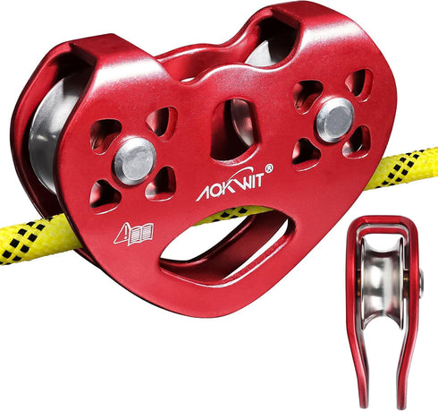 Zipline Pulley 25kn Aluminum Stainless Steel Roller, Heavy Duty Dual Trolley for 8-13mm Climbing Cable Rope
