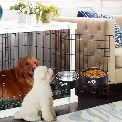 Stainless Steel Dog Crate Water Bowl, No Spill, 2 Pack Hanging Bowls for Medium Large Dogs, Metal Pet Feeder Dish