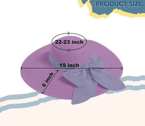 Straw Sun Hat for Women, Wide Brim UPF 50+ UV Protection Cap with Bow, Packable Beach Hat