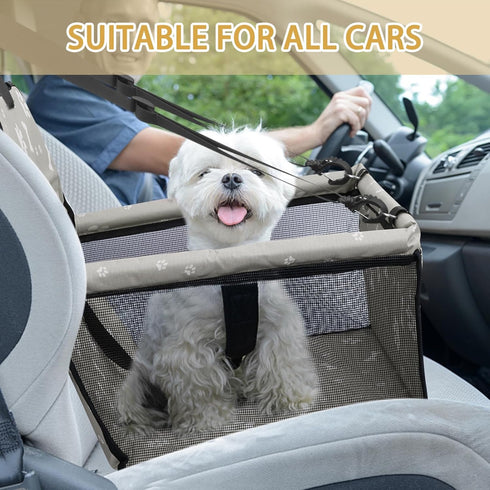 PetsHome Dog Car Seat, Foldable Booster Seat, Waterproof Oxford Travel Bag for Small to Medium Dogs, Pattern Grey