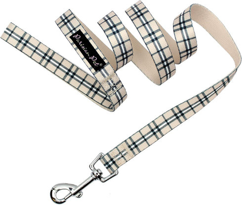 Parisian Pet 4Ft Heavy Duty Dog Leash, Scottish Khaki Plaid Nylon, Odor Proof for Small and Medium Dogs