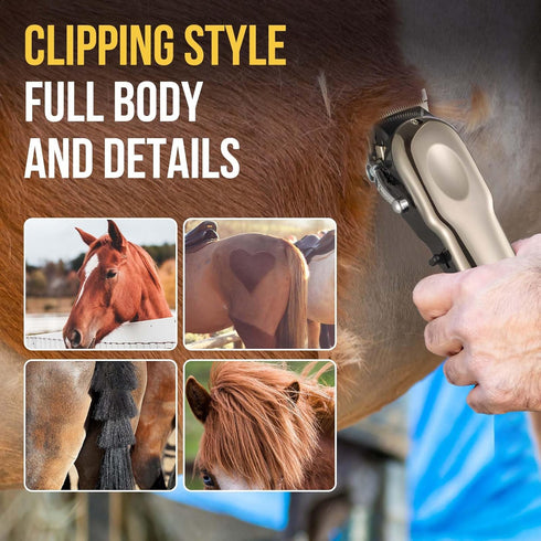 Ciphuoly 4 Horse Clippers Cordless Quiet, Professional Livestock Clippers with Guide Guards, Electric Rechargeable