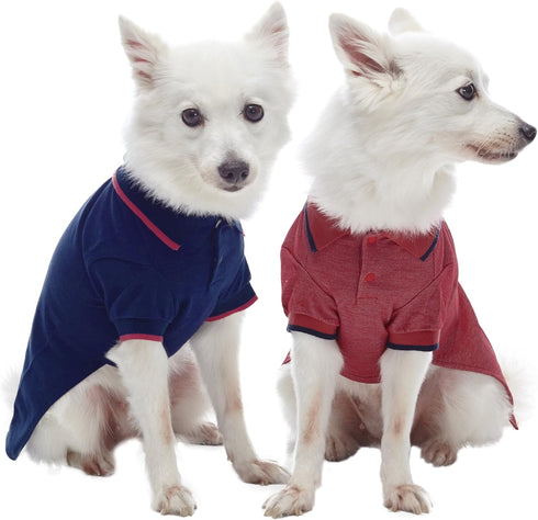 Blueberry Pet Back to School 2-Pack Dog Polo Shirts - Cotton Outfit for Small Pets, Navy + Rusty Red