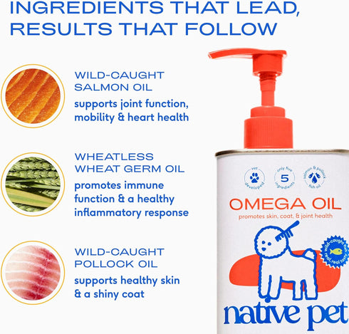 3 3 6 9 16oz Native Pet Omega Fish Oil for Dogs & Cats Wild Alaskan Salmon Oil for Dogs Skin and Coat, Supports Joints