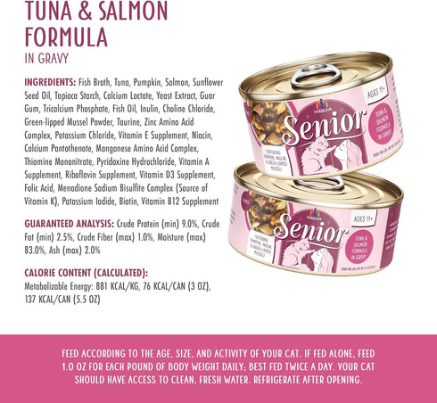 3oz Pack 12 Weruva Senior Cat Food, Tuna and Salmon in Gravy, Can