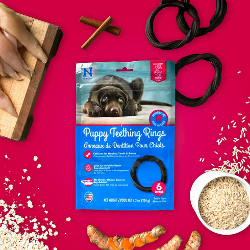N-Bone Puppy Teething Rings - Grain-Free Blueberry & BBQ Flavor Dog Treat, 6 Count Bag