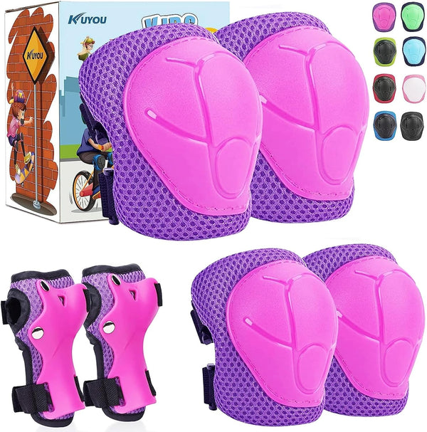 KUYOU Kids Protective Gear Set - Knee Pads, Elbow Pads, Safety Gear for Roller Skates, Cycling, BMX, Skateboard,