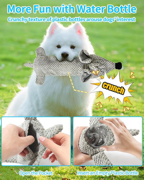 Dog Toys, Squeaky Plush No Stuffing Crinkle Toy for All Dog Sizes, Interactive Puppy Teething Water Bottle Chew Toy