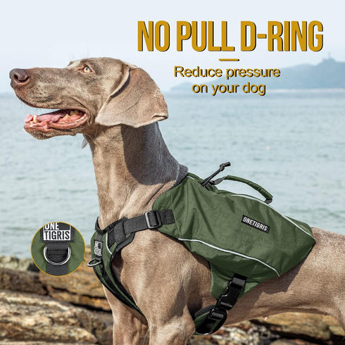 OneTigris Y-Shaped Dog Backpack, Lightweight Hiking Gear with Handle, Pockets & No Pull D-Rings (Large, Green)