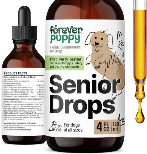Senior Dog Drops, Immune, Thyroid & Cognitive Support for Elderly Dogs, Liquid Vitamins - 4 oz