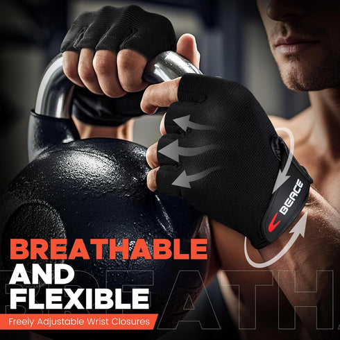 BEACE Weight Lifting Gym Gloves with Anti-Slip Leather Palm for Workout Exercise Training Fitness and Bodybuilding