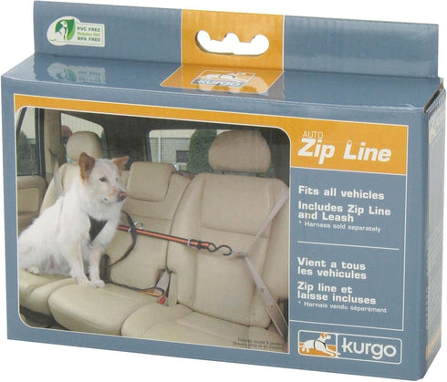 Kurgo Auto Zip Line - Backseat Zipline Harness for Car Travel - Dog Car Accessory for Safe Rides - Adjustable Pet