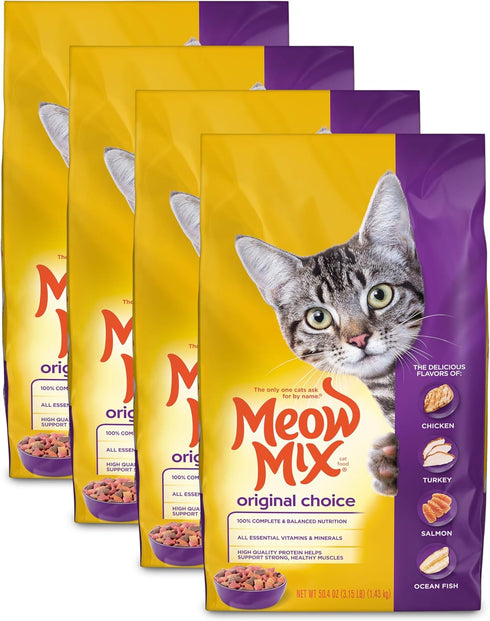 Meow Mix Original Choice Dry Cat Food, Complete & Balanced Nutrition, 3.15 Pound (Pack of 4)