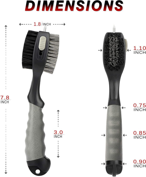 Brush(Grey(1 CHAMPKEY PRO Retractable Golf Club Brush - Oversized Brush Head with Soft Rubber Hand Grip & Retractable