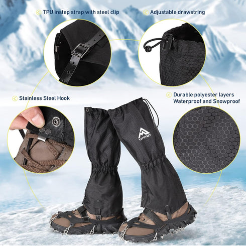 Gaiters for Hiking – Waterproof and Breathable Leg Gaiters for Women and Men Boots, Adjustable Lightweight Shoes Gaiters for Hunting, Hiking, Mountaineering, Snow Gaiters for Hiking Boots by TAYOVSZY