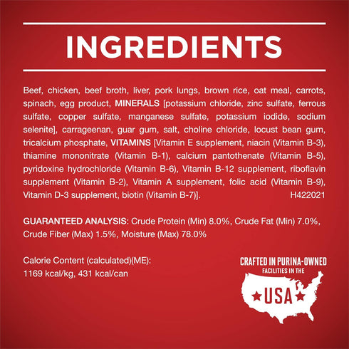(Pack 12) 13 oz. Purina ONE Classic Ground Beef and Brown Rice Entree Adult Wet Dog Food - of Cans